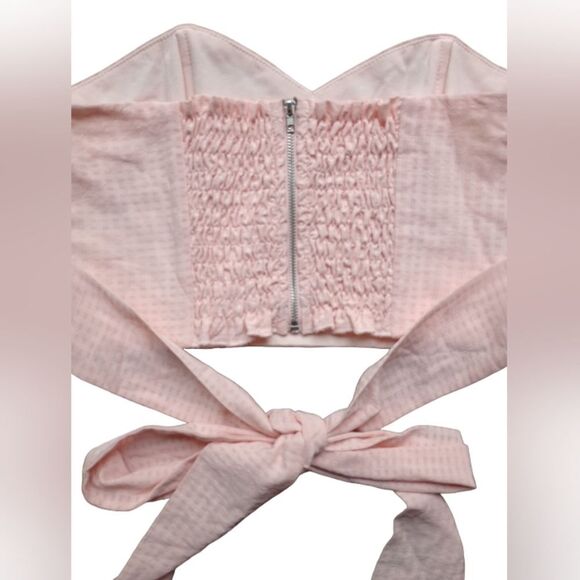 NWT REVOLVE by The Way Off The Shoulder Gingham Boned Crop w/tie in Light Pink - Picture 7 of 11